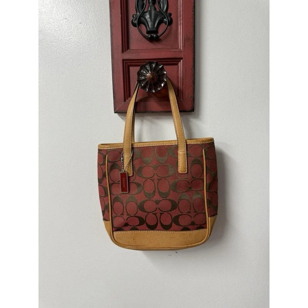 Coach Vintage Rare Red Mini Lunch Tote  Monogram SIgnature Canvas 6087 Bag Small